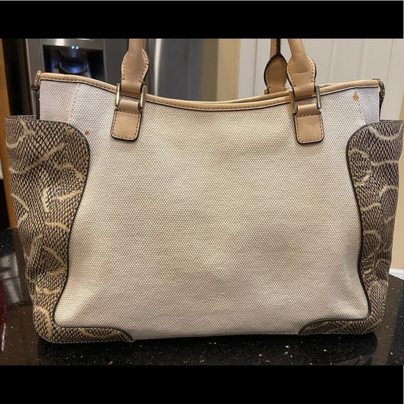 TORY BURCH PYTHON SNAKESKIN LEATHER COLOR BLOCK W/CANVAS SHOULDER BAG HANDBAG - Picture 5 of 16